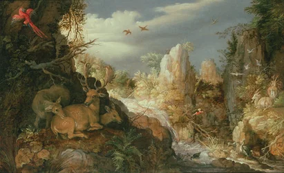 Berglandschaft mit Hirschen